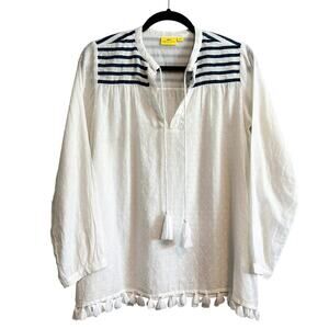 Roberta Roller Rabbit Swiss Dot Semi Sheer Boho Tassel Top Size XS